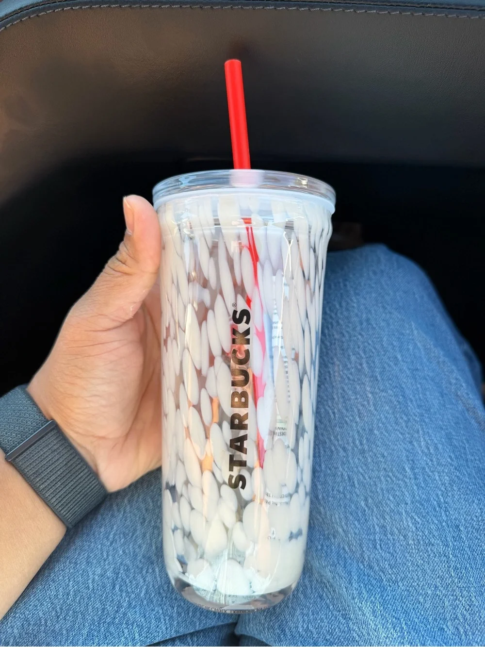 Starbucks White Patterned Tumbler with Red Straw Accent
